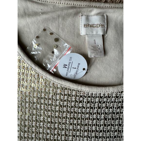 NWT Chicos Gold sequins Cold Shoulder short sleeved Dress size medium (1) - Picture 11 of 12